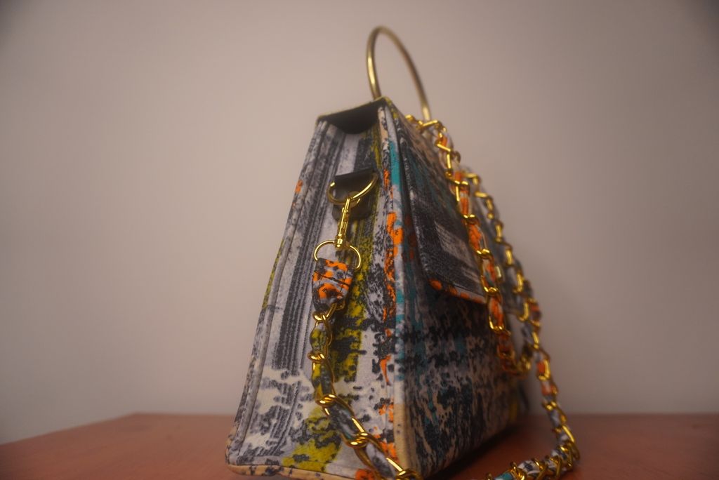 Ankara Mudcloth Clutch Bag - Earth Tones with Gold Chain