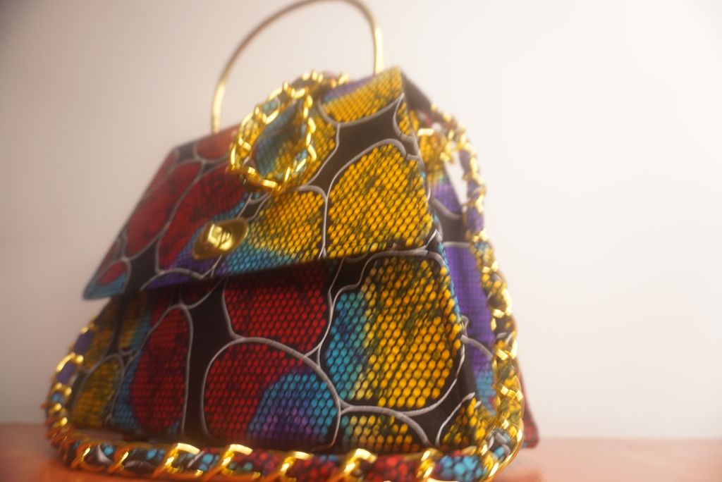 Ankara Stained Glass Clutch Bag - Jewel Tones with Gold Chain