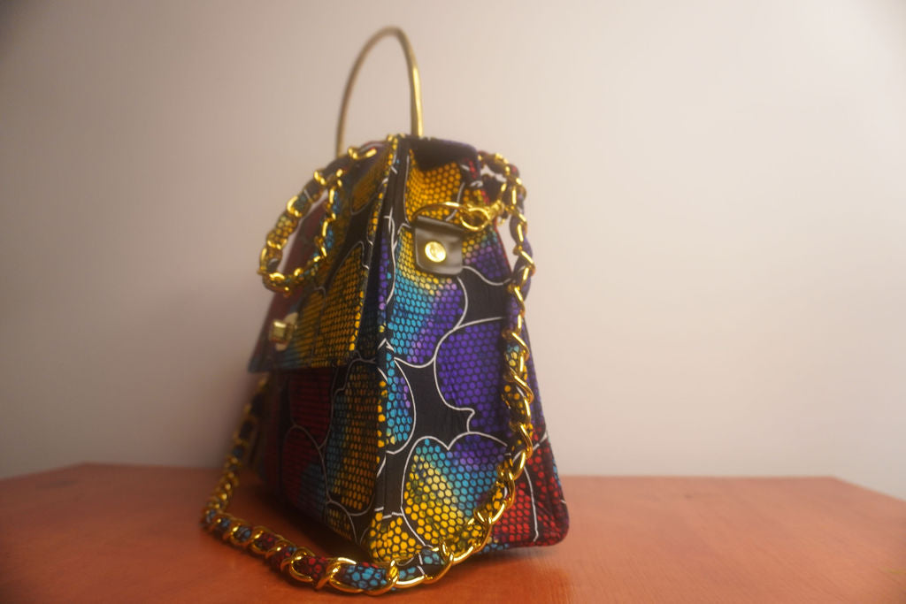 Ankara Stained Glass Clutch Bag - Jewel Tones with Gold Chain