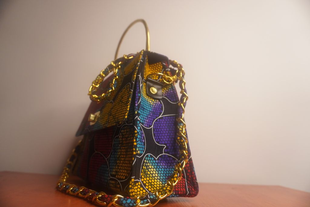 Ankara Stained Glass Clutch Bag - Jewel Tones with Gold Chain