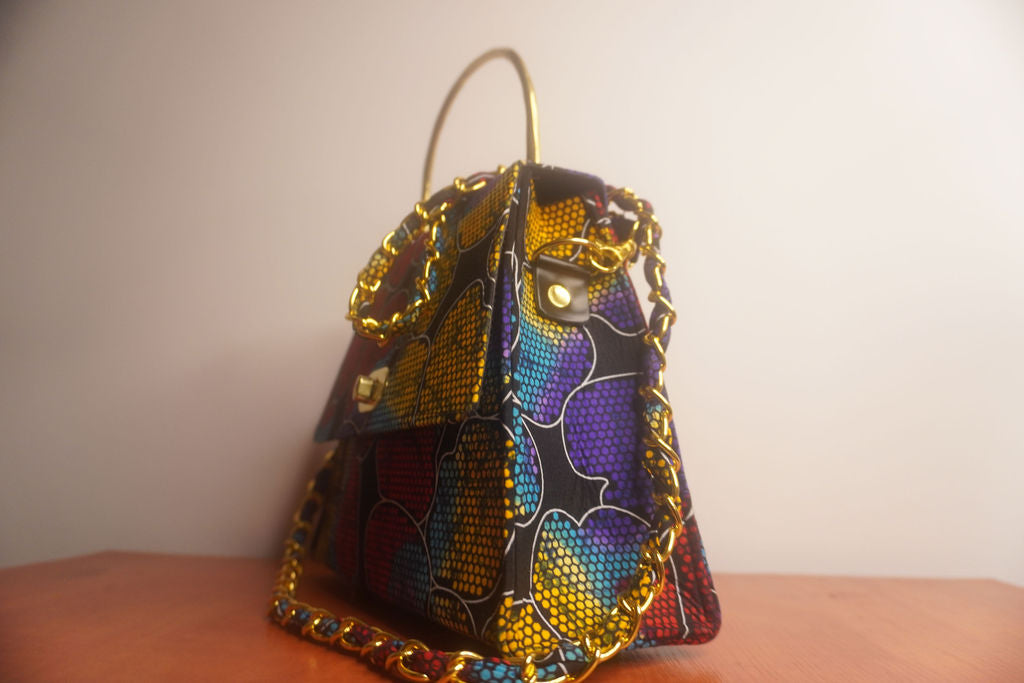 Ankara Stained Glass Clutch Bag - Jewel Tones with Gold Chain