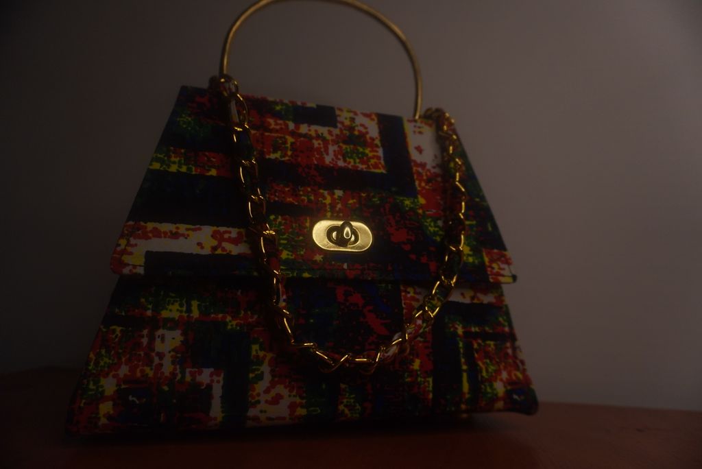 Ankara Geometric Mosaic Clutch Bag - Multicolor with Gold Chain