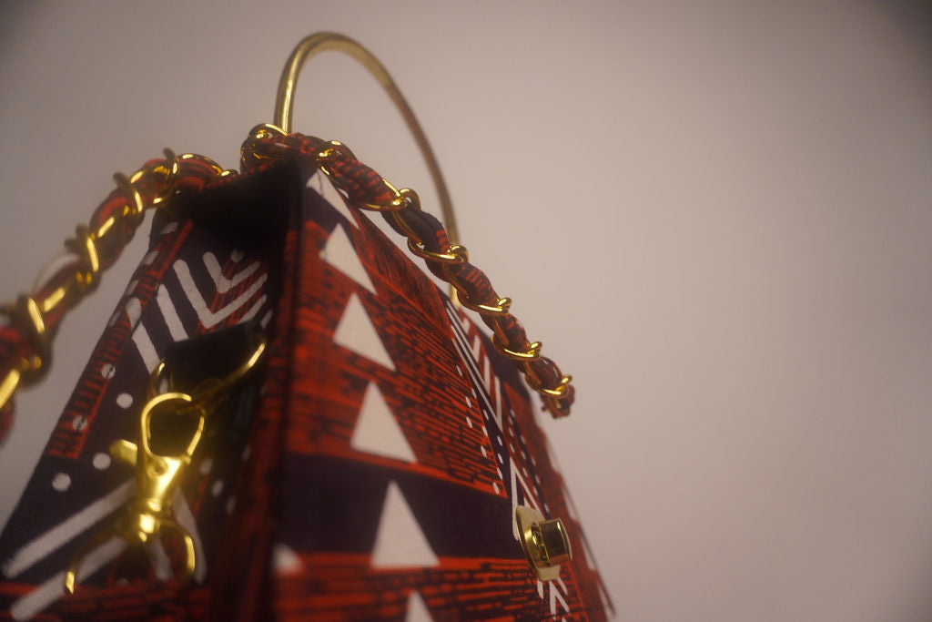 Burgundy Ankara Clutch with Gold Handle