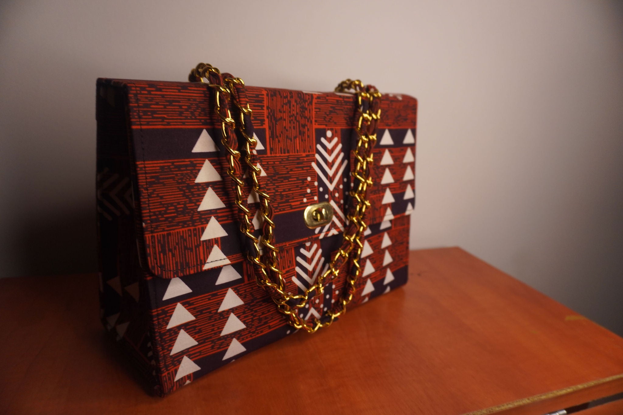 Ankara Earth Tones Tote Bag - Rust & Burgundy