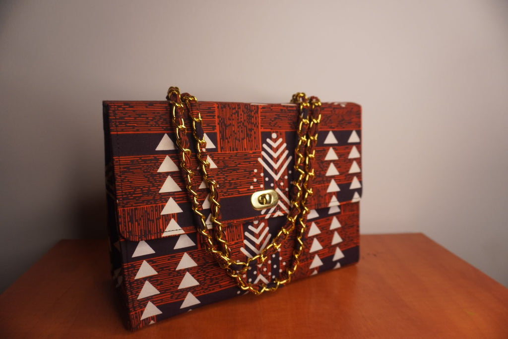 Ankara Earth Tones Tote Bag - Rust & Burgundy