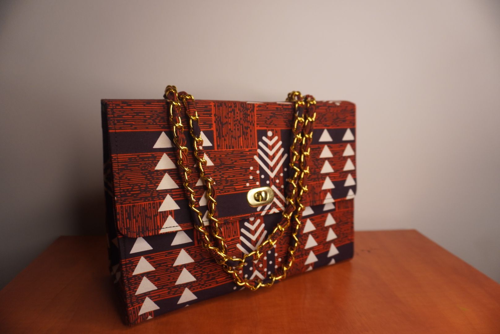 Ankara Earth Tones Tote Bag - Rust & Burgundy