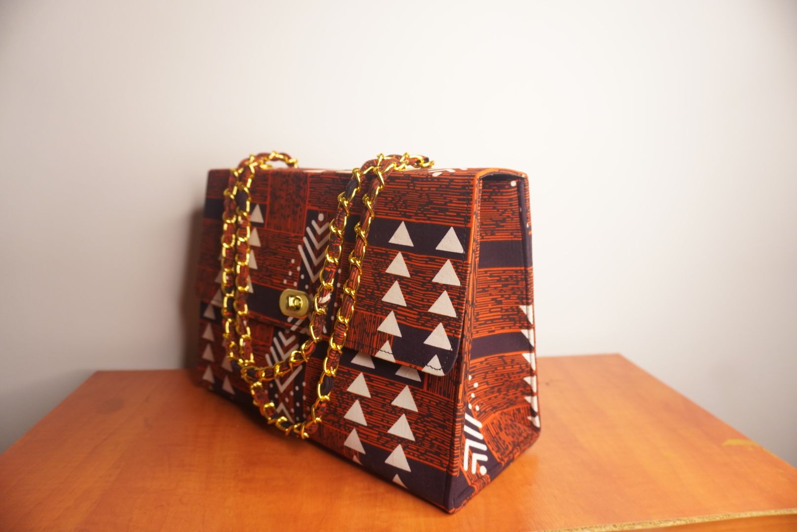 Ankara Earth Tones Tote Bag - Rust & Burgundy