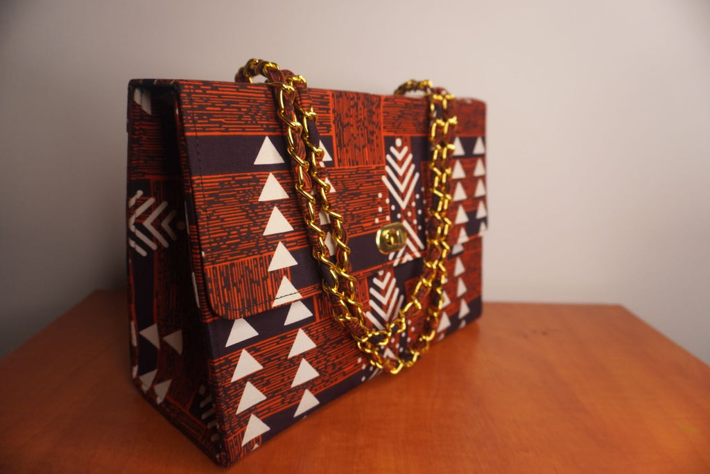 Ankara Earth Tones Tote Bag - Rust & Burgundy