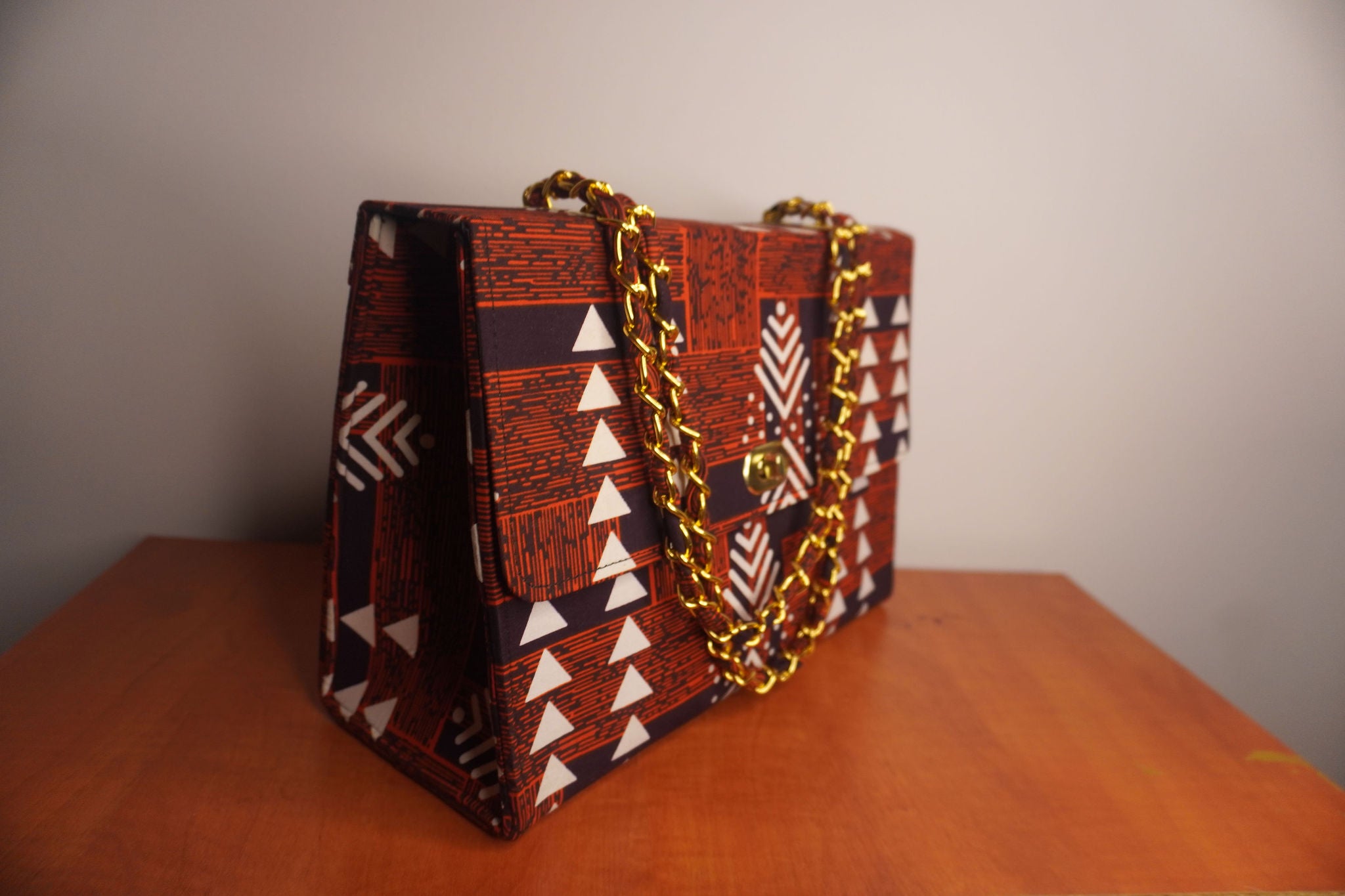 Ankara Earth Tones Tote Bag - Rust & Burgundy