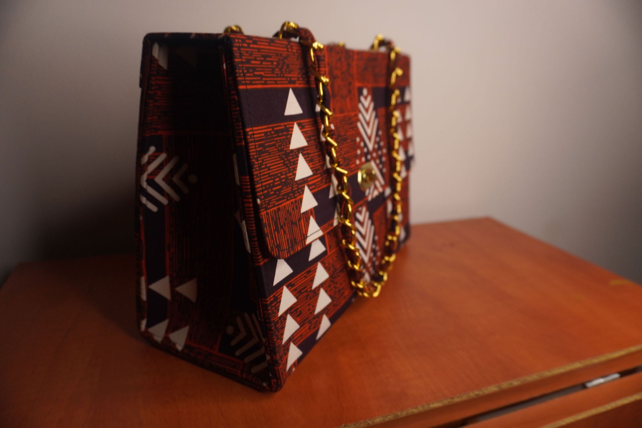 Ankara Earth Tones Tote Bag - Rust & Burgundy
