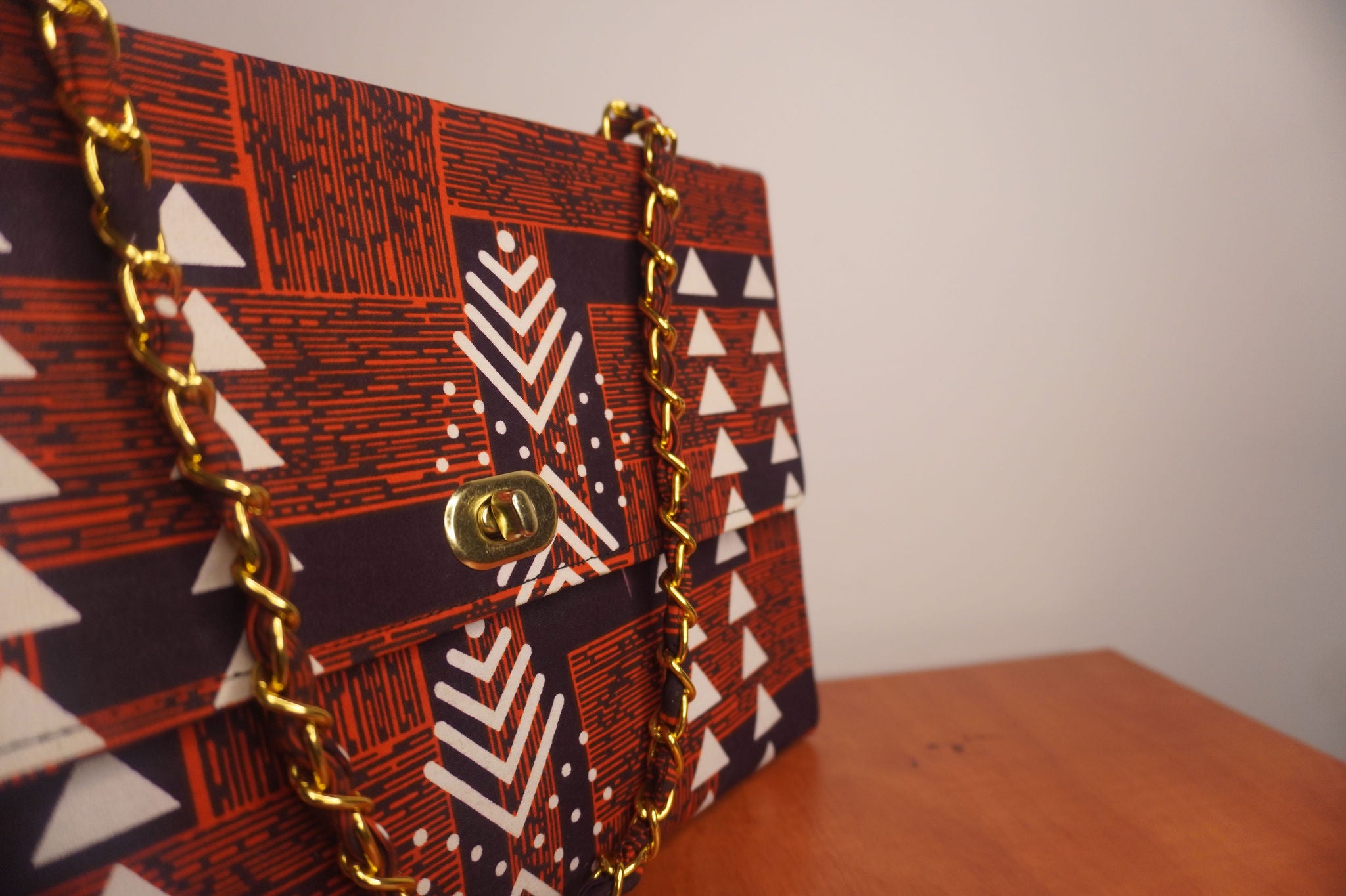 Ankara Earth Tones Tote Bag - Rust & Burgundy