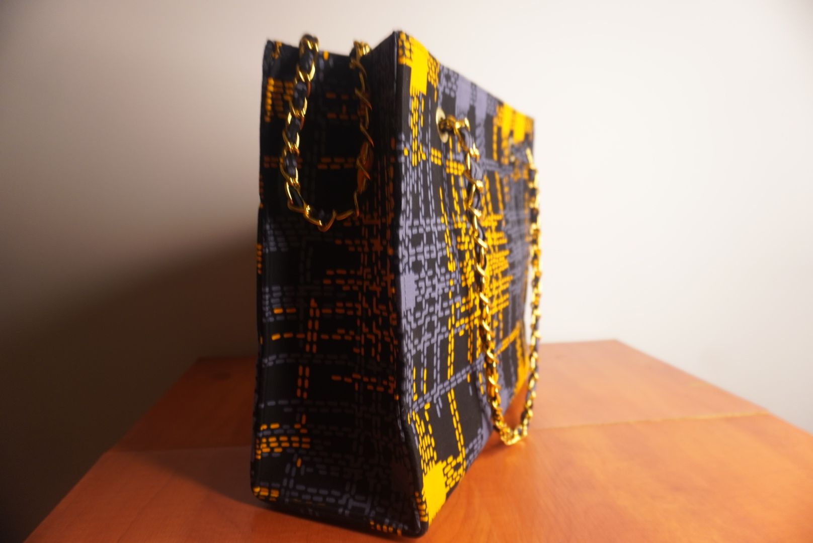 Ankara Digital Kente Tote Bag - Black & Gold Pixel