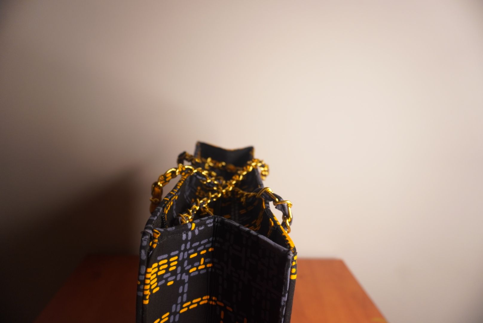 Ankara Digital Kente Tote Bag - Black & Gold Pixel