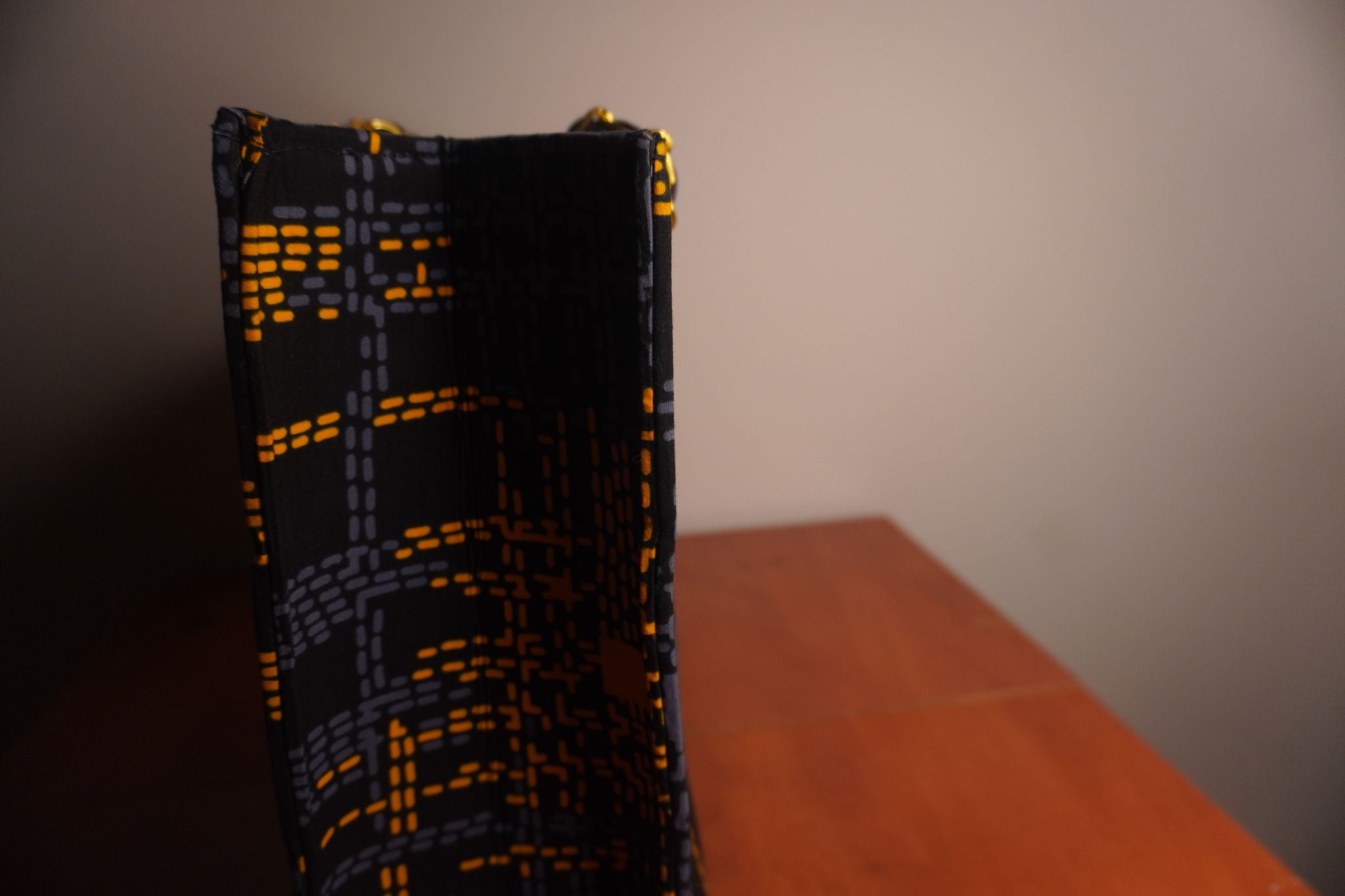 Ankara Digital Kente Tote Bag - Black & Gold Pixel