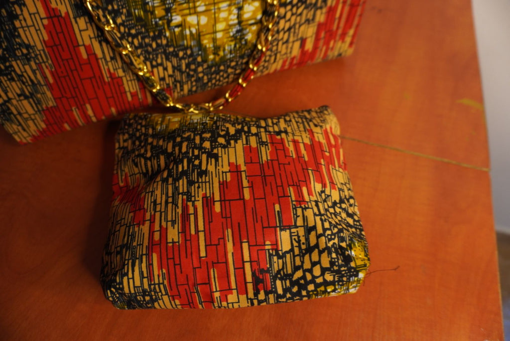 Ankara Woven Texture Tote Bag - Coral & Gold Tapestry