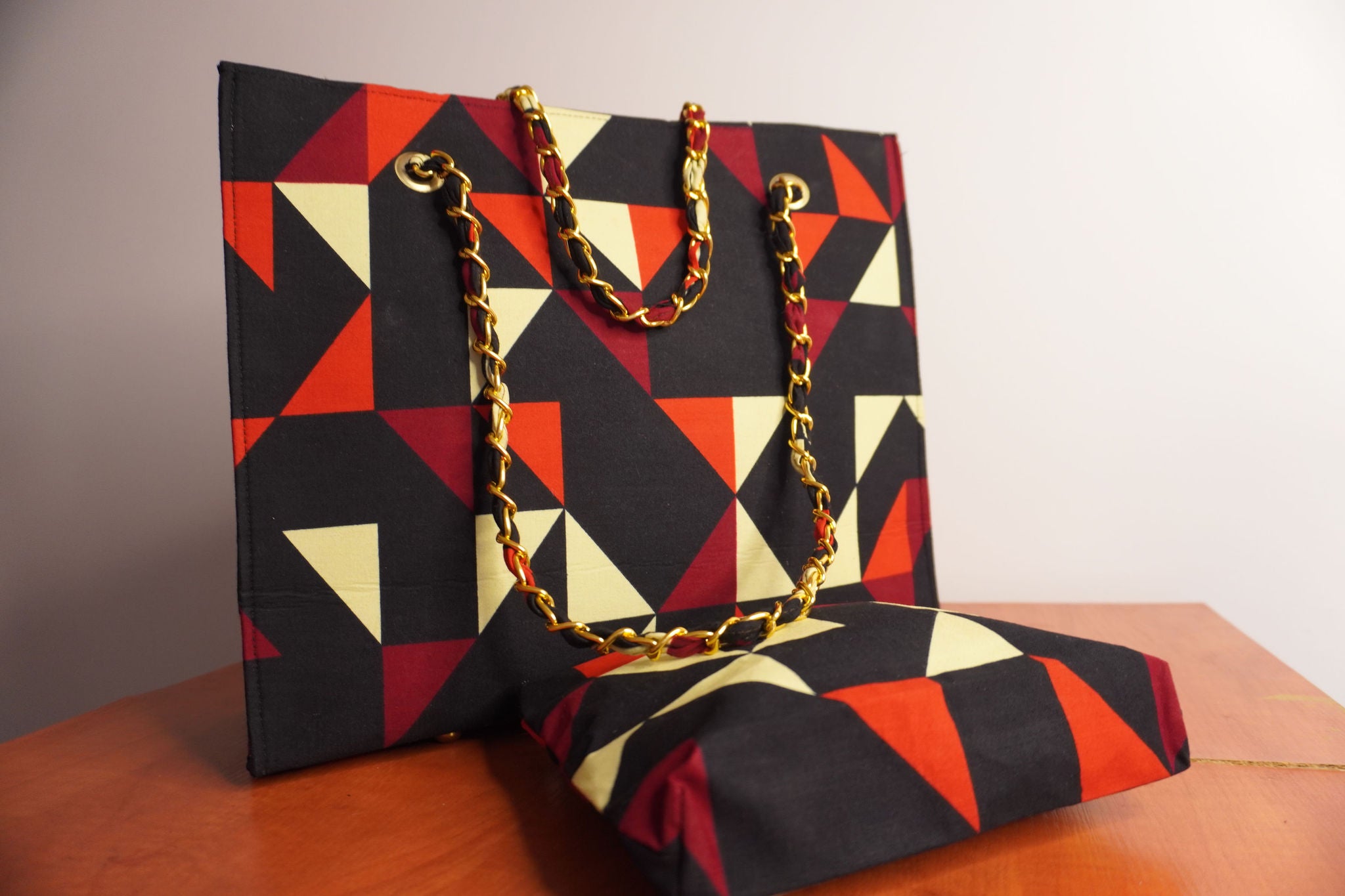Ankara Bold Triangle Tote Bag - Geometric Statement