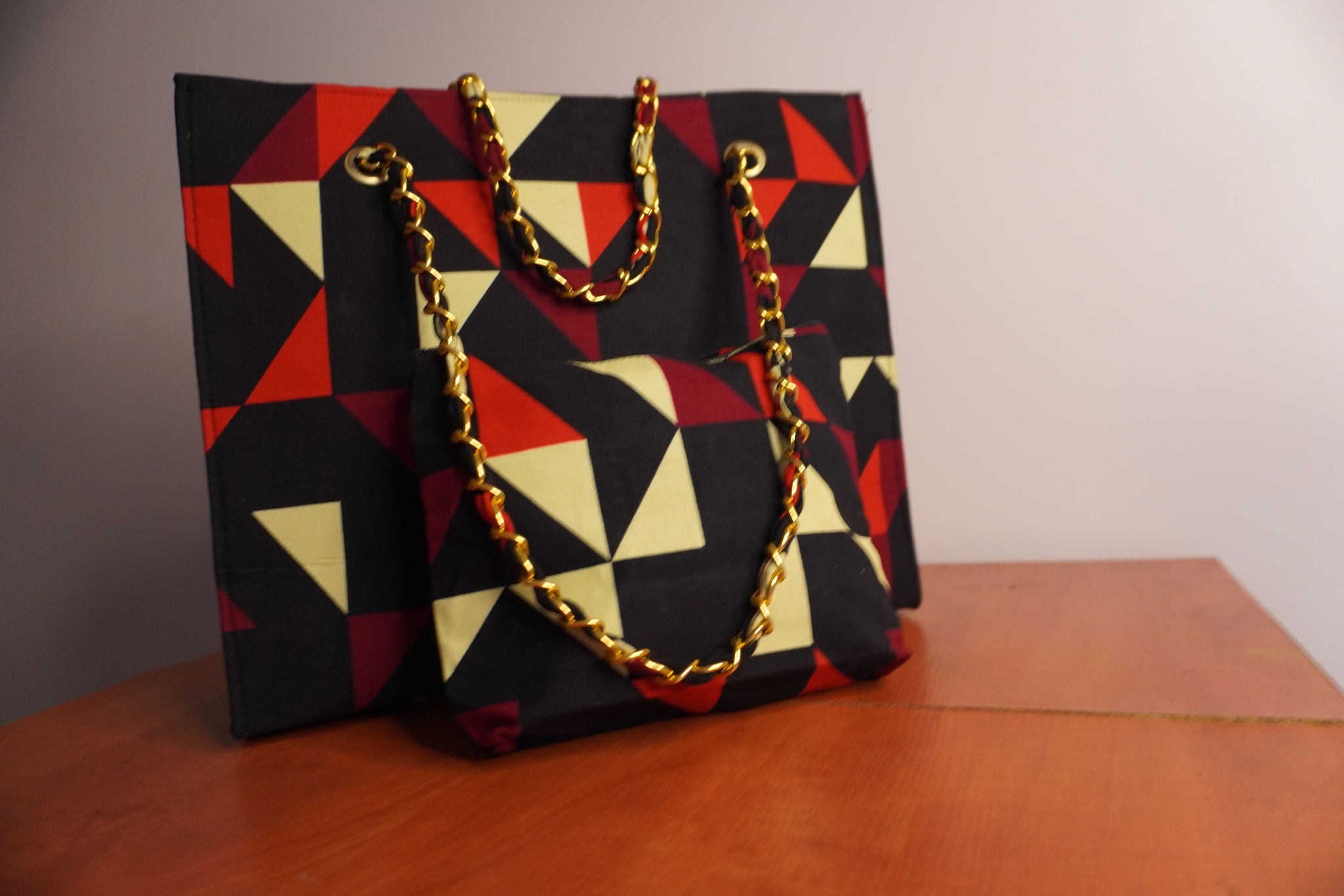 Ankara Bold Triangle Tote Bag - Geometric Statement
