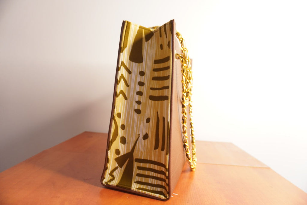 Faux Leather Ankara Mudcloth Fusion Tote Bag - Camel & Tribal