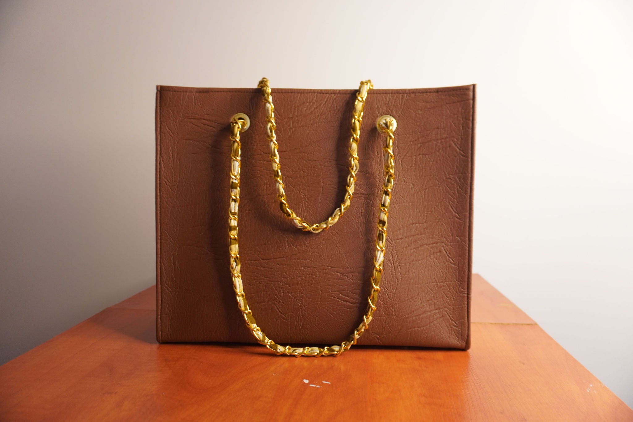 Faux Leather Ankara Mudcloth Fusion Tote Bag - Camel & Tribal