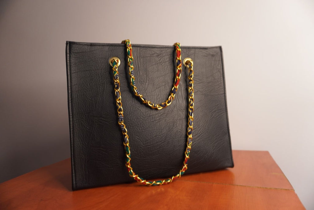 Faux Leather Ankara Kente Royalty Tote Bag - Slate & Jewel Tones