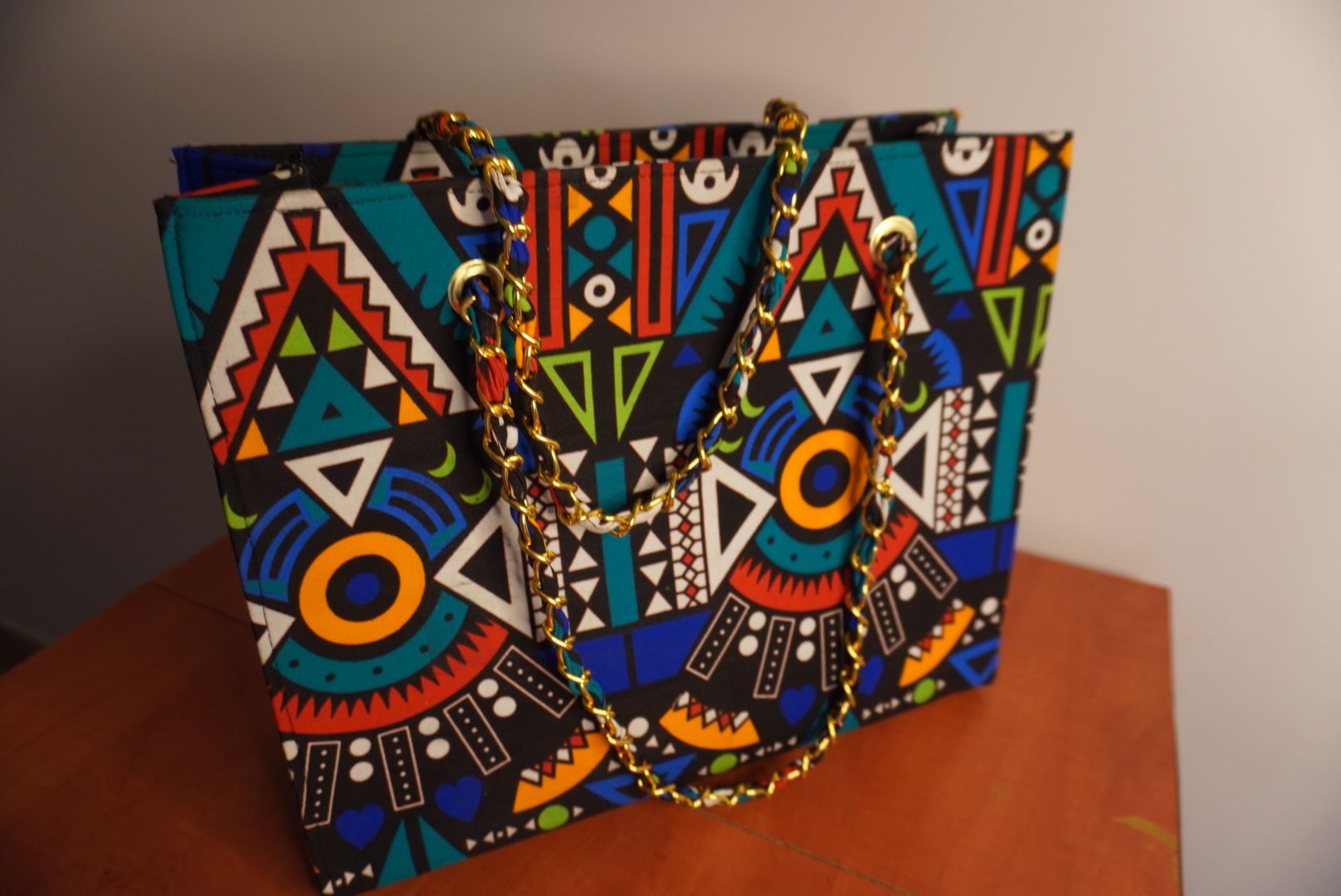 Ankara Tribal Symmetry Tote Bag - Turquoise & Coral