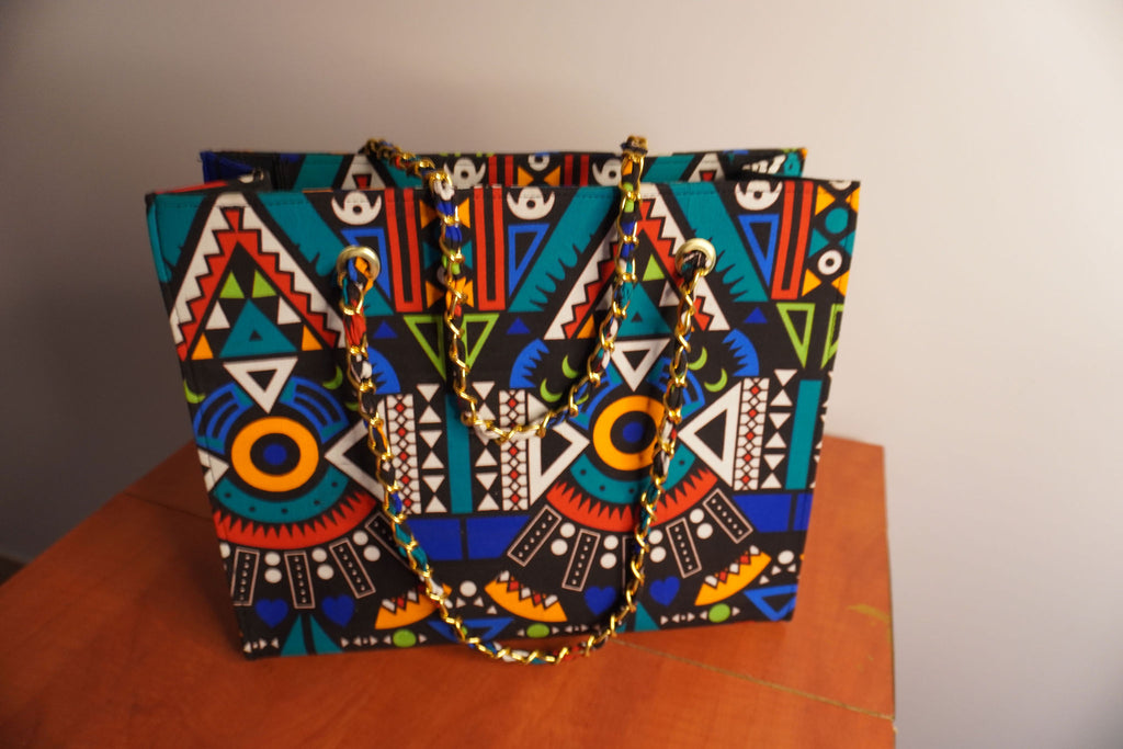 Ankara Tribal Symmetry Tote Bag - Turquoise & Coral