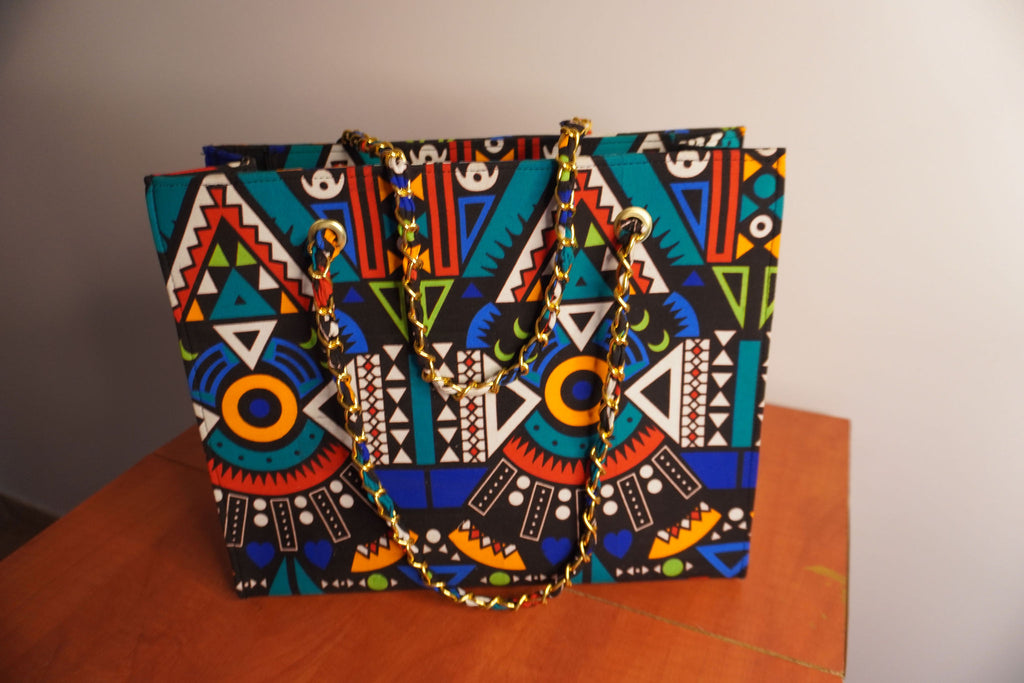 Ankara Tribal Symmetry Tote Bag - Turquoise & Coral