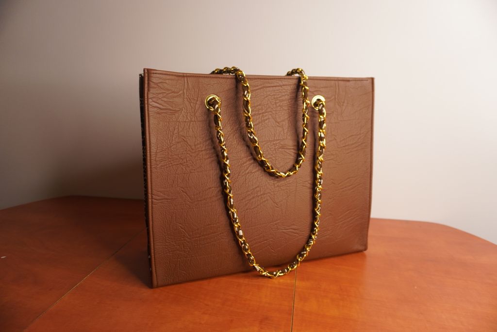 Faux Leather Ankara Mudcloth Fusion Tote Bag - Camel & Black White