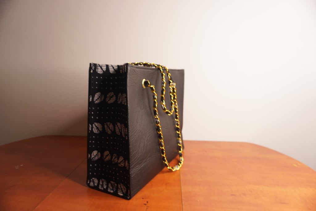 Faux Leather Ankara Mud cloth Fusion Tote Bag -  Black and White Ankara