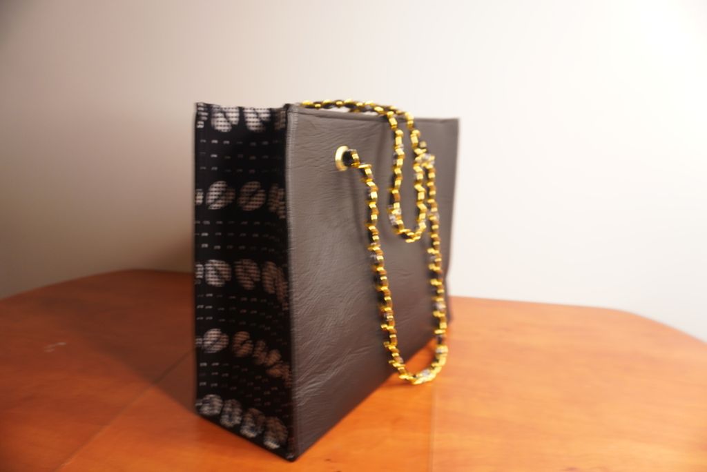 Faux Leather Ankara Mud cloth Fusion Tote Bag -  Black and White Ankara