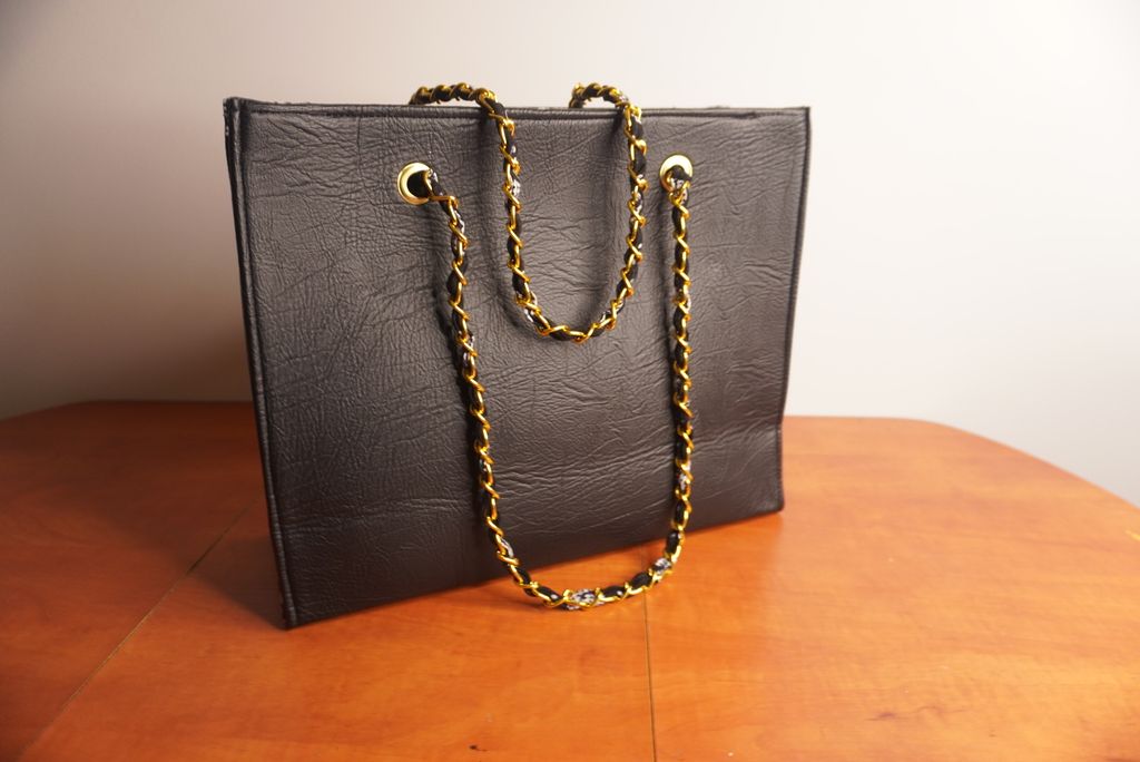 Faux Leather Ankara Mud cloth Fusion Tote Bag -  Black and White Ankara