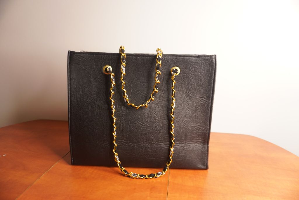 Faux Leather Ankara Mud cloth Fusion Tote Bag -  Black and White Ankara