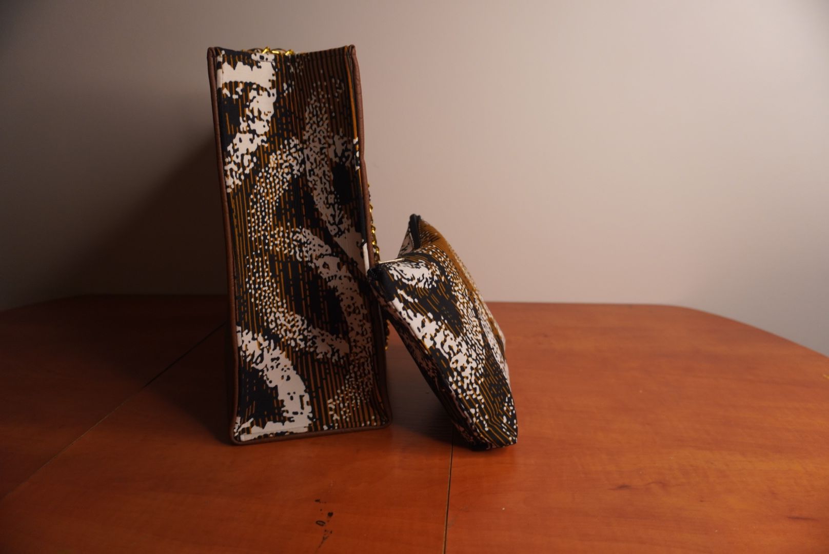 Faux Leather Ankara Tribal Elegance Tote Bag - Cognac & Ebony