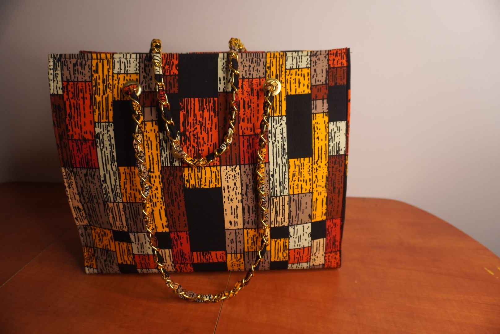 Ankara Geometric Block Tote Bag - Sunset Mosaic