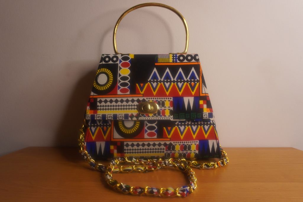 Ankara Ndebele Tribal Clutch with Curved Handle