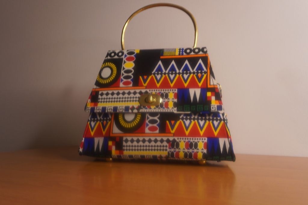 Ankara Ndebele Tribal Clutch with Curved Handle
