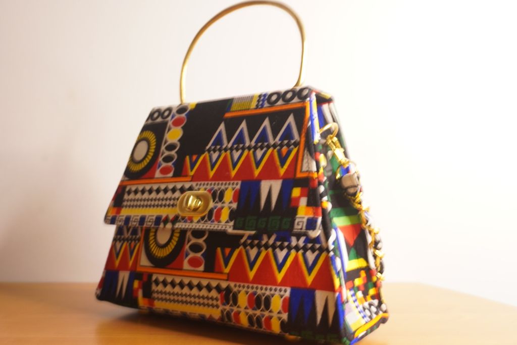 Ankara Ndebele Tribal Clutch with Curved Handle