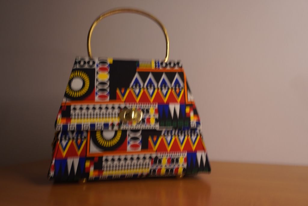 Ankara Ndebele Tribal Clutch with Curved Handle