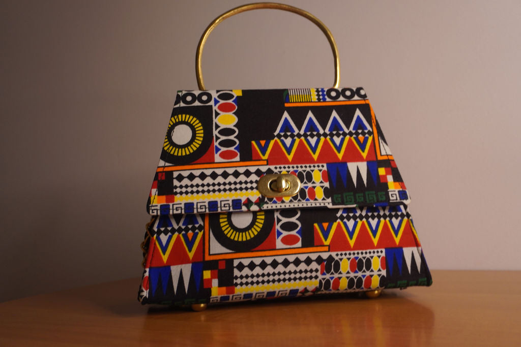 Ankara Ndebele Tribal Clutch with Curved Handle