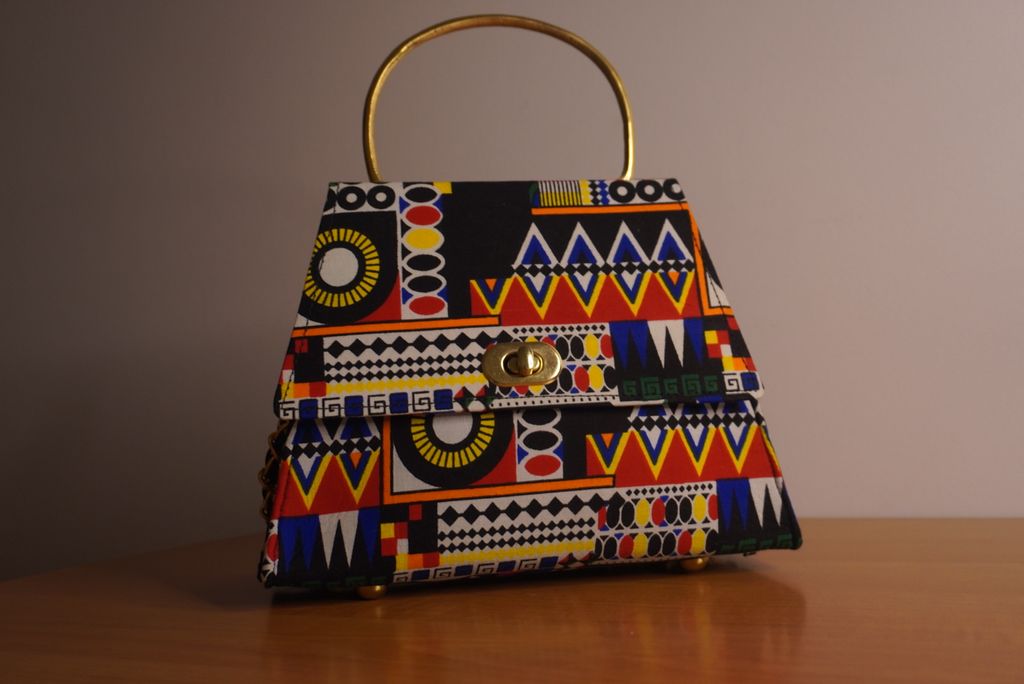 Ankara Ndebele Tribal Clutch with Curved Handle
