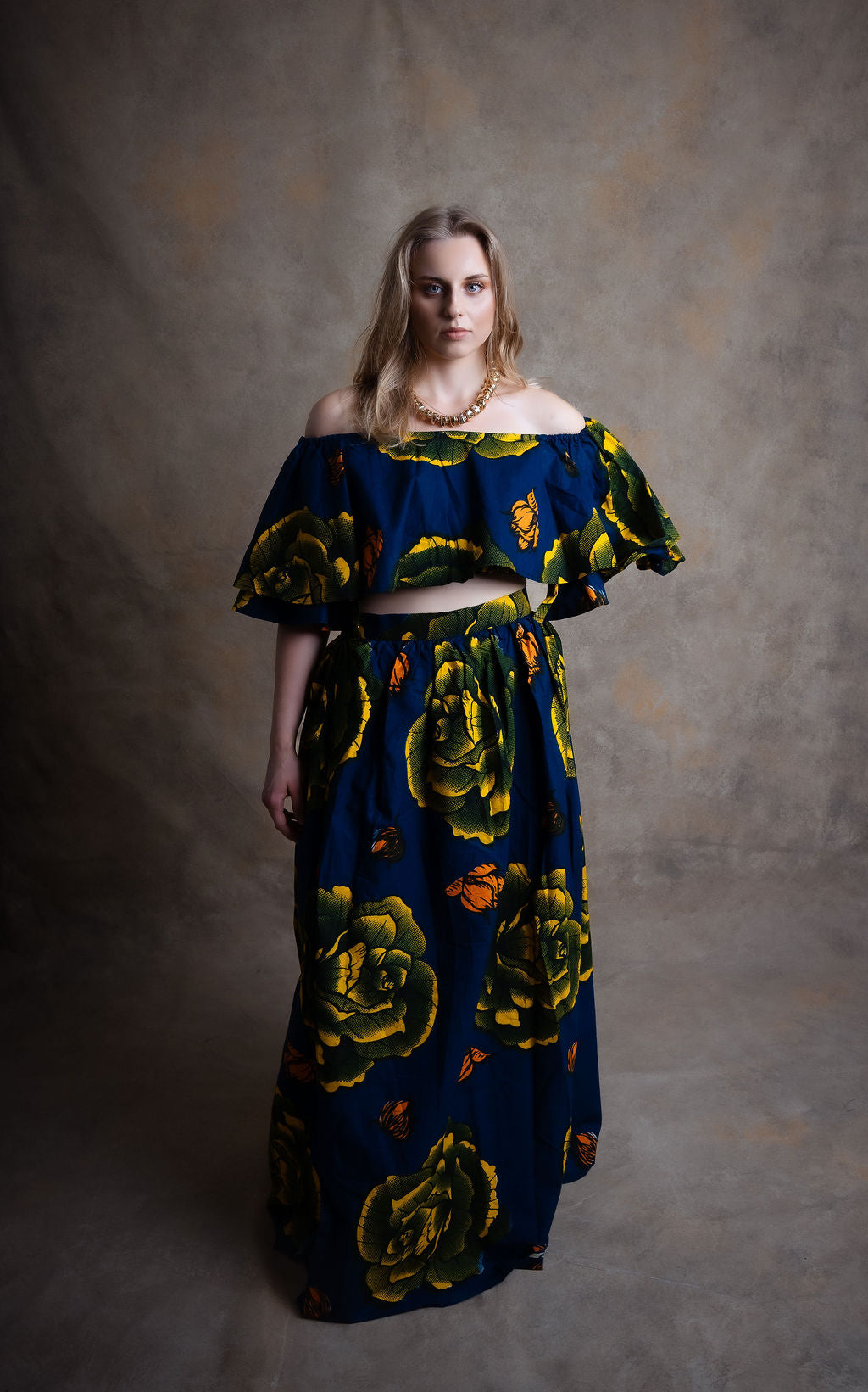 Ankara Large Floral Two-Piece Set - Navy Garden