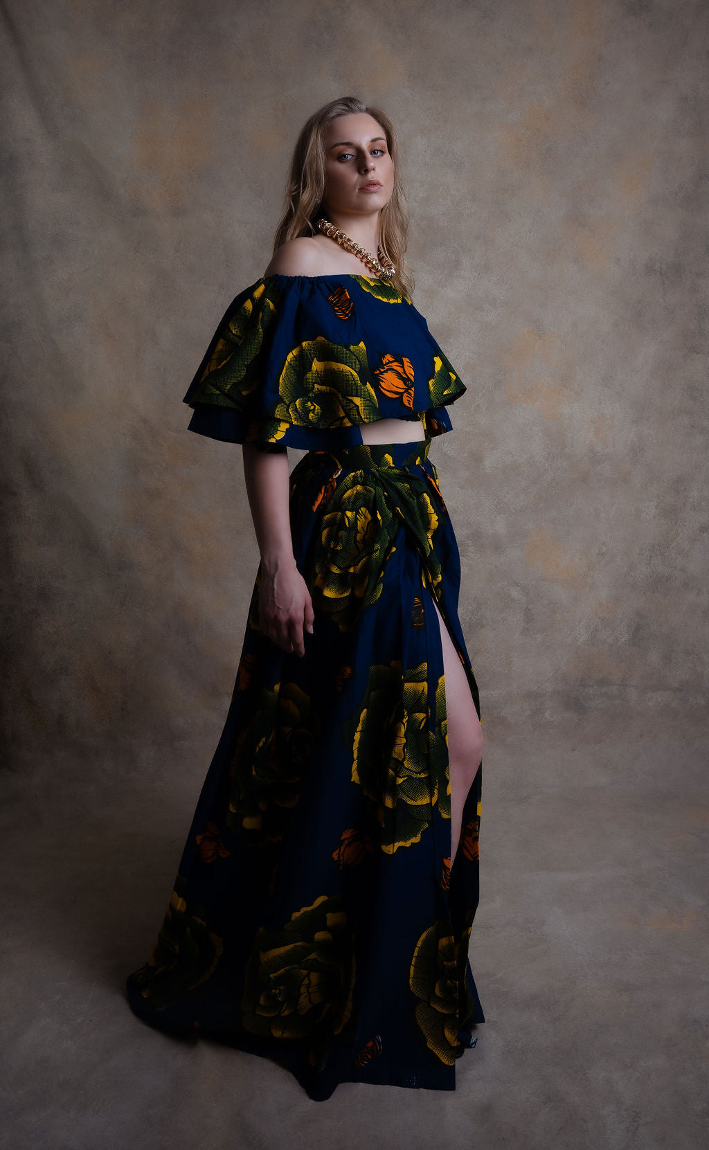 Ankara Large Floral Two-Piece Set - Navy Garden