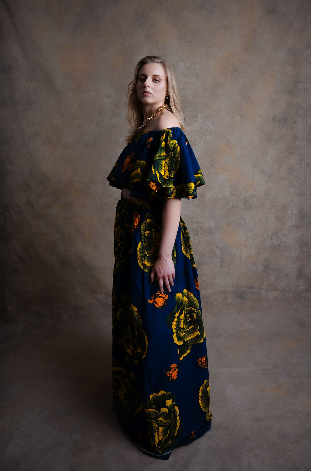 Ankara Large Floral Two-Piece Set - Navy Garden