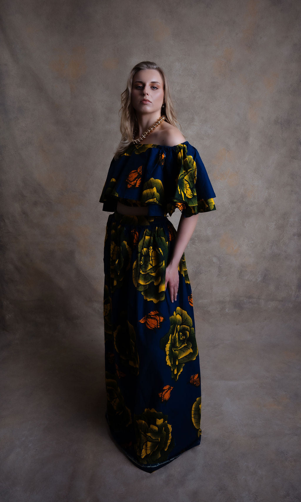 Ankara Large Floral Two-Piece Set - Navy Garden