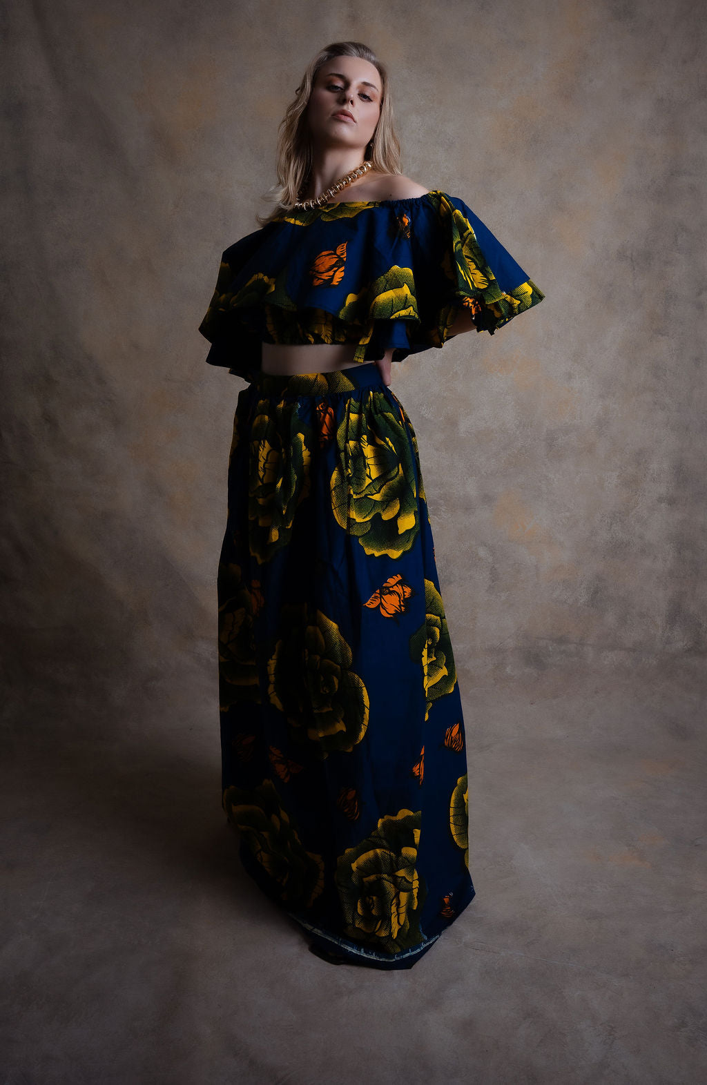 Ankara Large Floral Two-Piece Set - Navy Garden