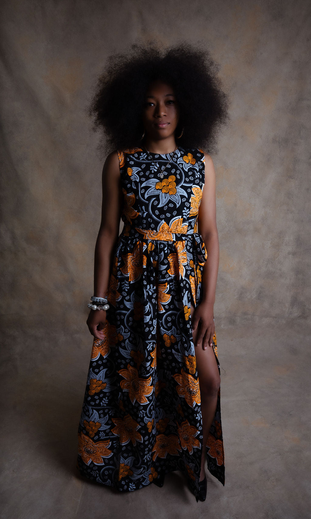 Ankara Orange Floral Dress - Autumn Bloom