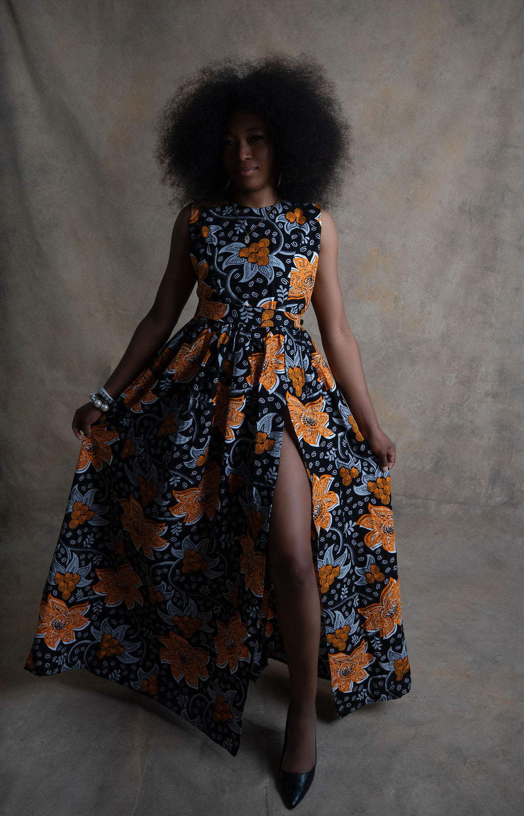 Ankara Orange Floral Dress - Autumn Bloom
