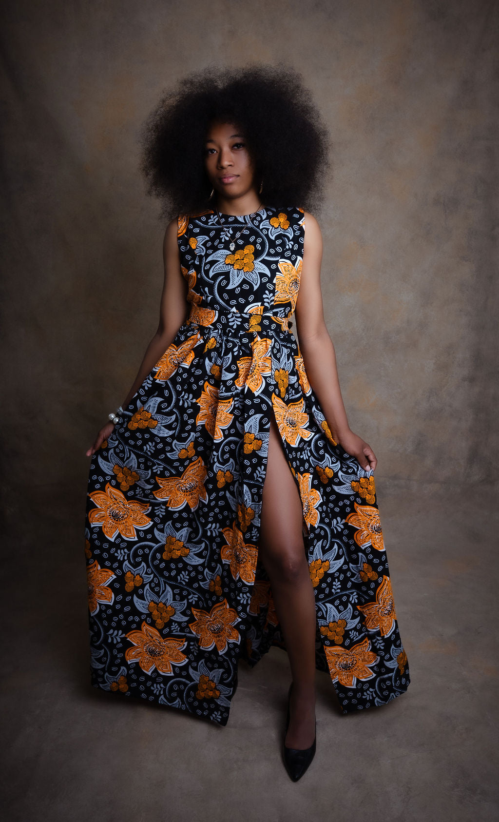 Ankara Orange Floral Dress - Autumn Bloom