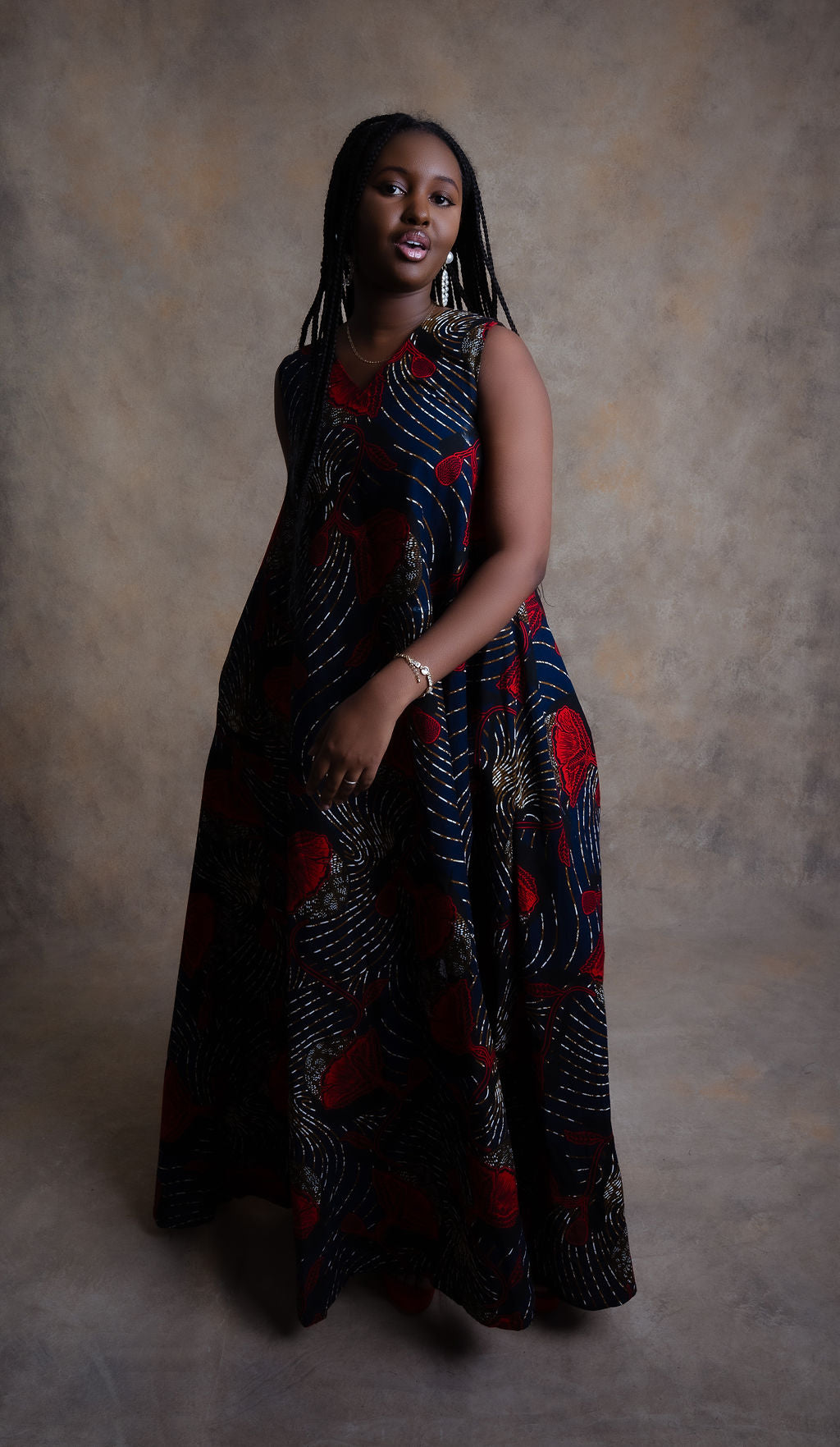 Ankara Swirl Pattern Dress - Midnight Rose