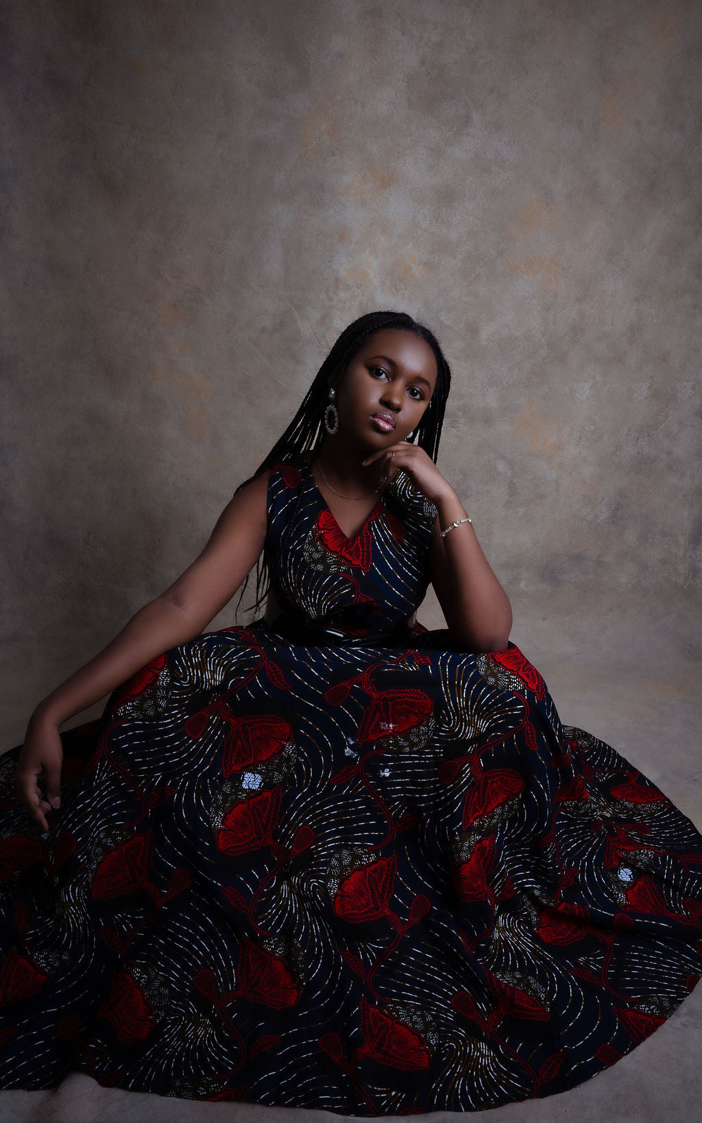 Ankara Swirl Pattern Dress - Midnight Rose